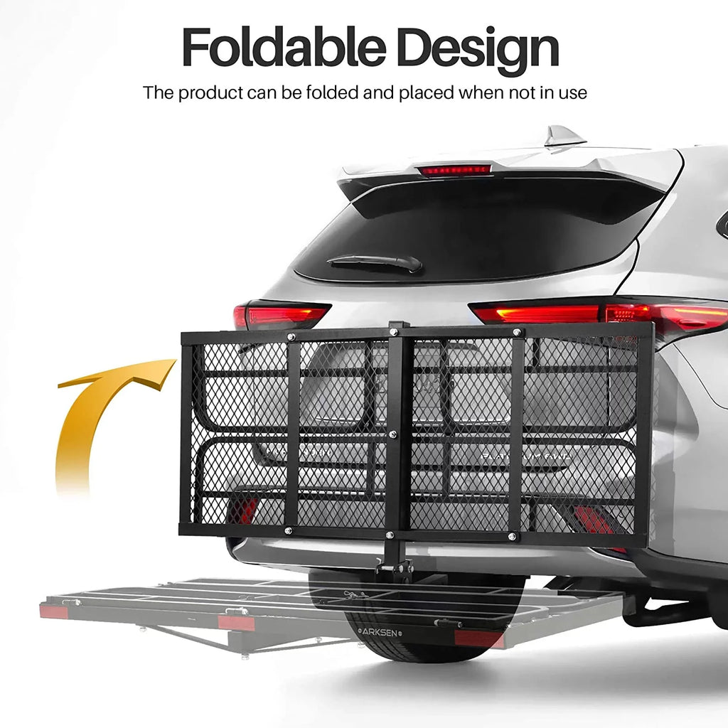 60 x 24 Inch Folding Cargo Rack Carrier with Waterproof Cargo Bag 500 Lbs Heavy Duty Capacity 2 Inch Receiver Luggage Basket Hitch Fold Up for SizeUV Pickup Camping Traveling