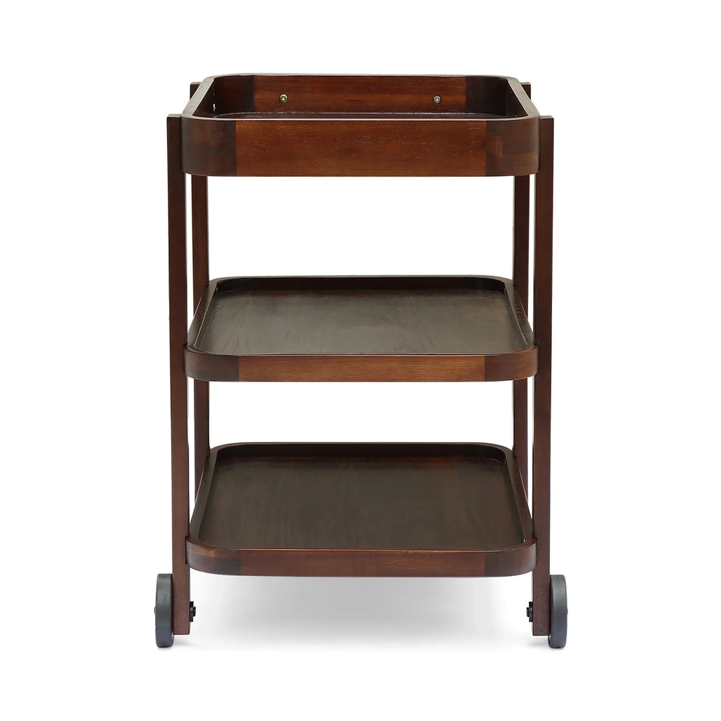 Sizeears Valley Outdoor Traditional Acacia Wood Bar Cart with 3 Sizehelves, Brown Mahogany