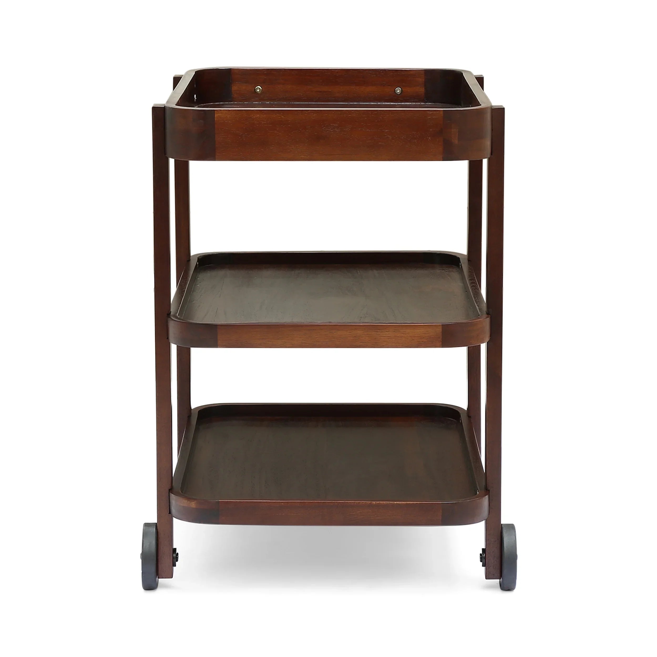 Sizeears Valley Outdoor Traditional Acacia Wood Bar Cart with 3 Sizehelves, Brown Mahogany