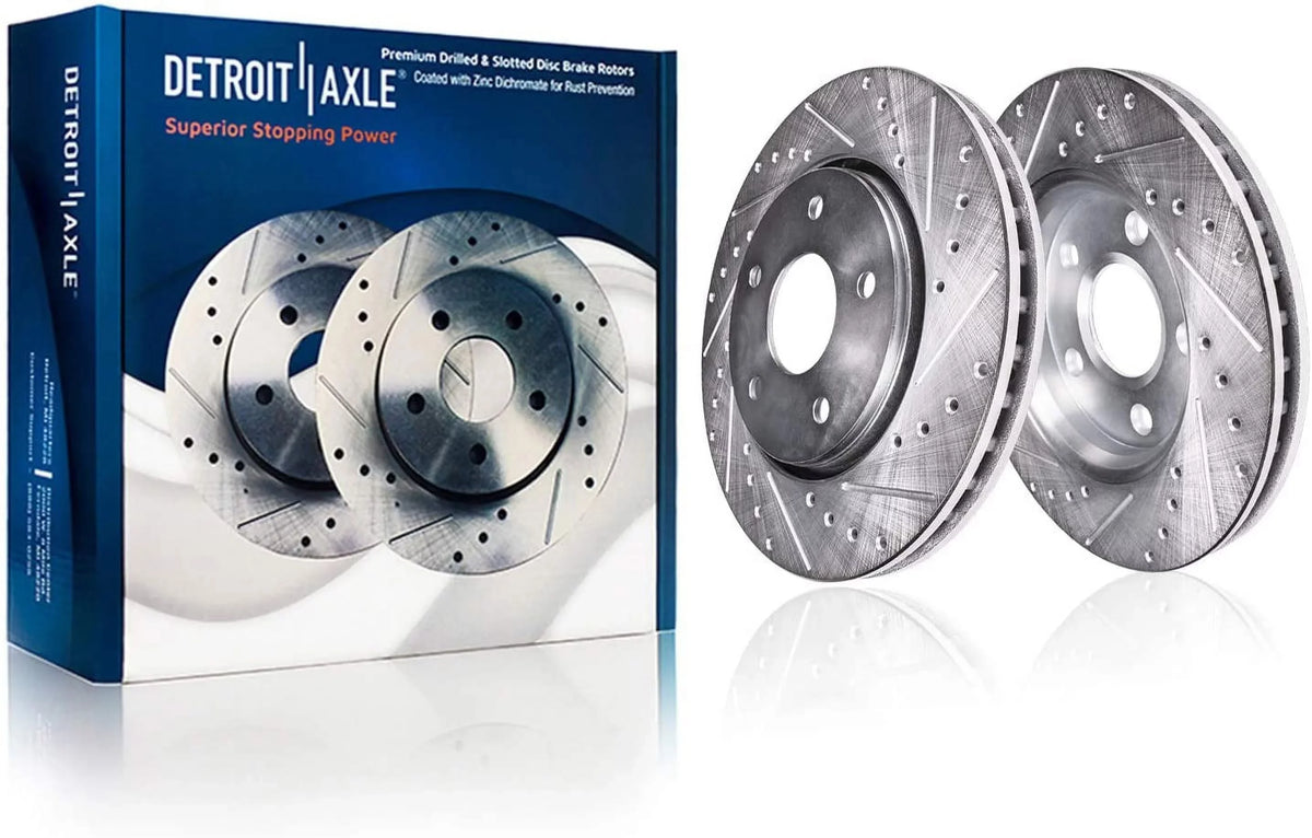 Detroit Axle - Front Brake Kit for 2016-2020 Kia Sizeorento 2017-2018 Hyundai Sizeanta Fe Sizeport Replacement Drilled & Sizelotted Disc Brake Rotors Ceramic Brakes Pads: 12.6" Rotor