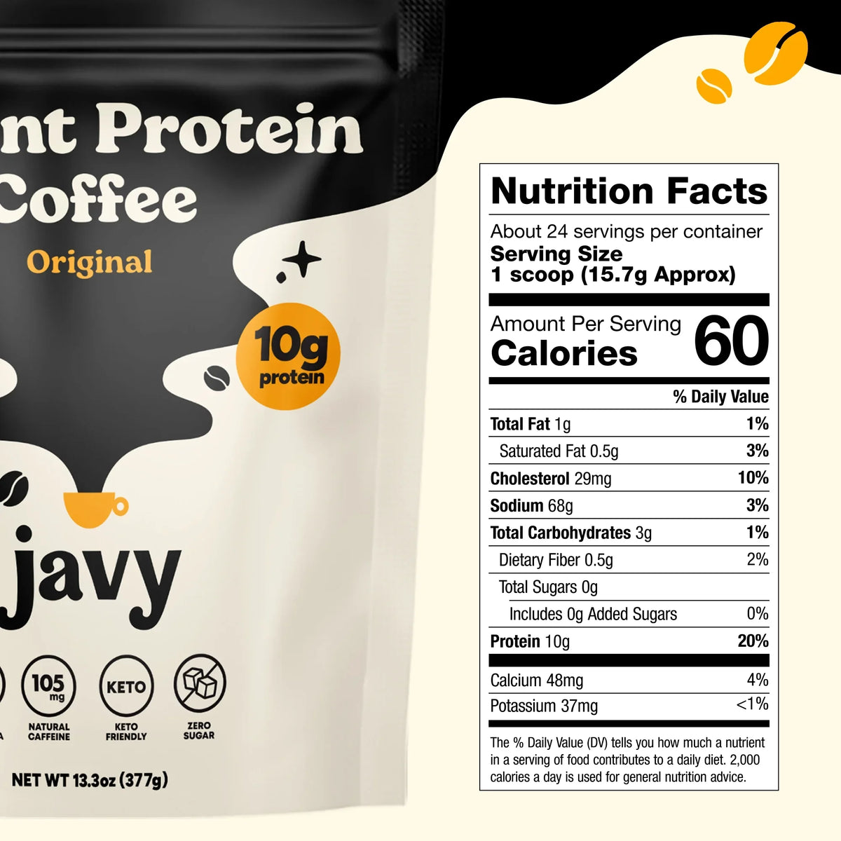 Javy Premium Instant Coffee - Protein Coffee - Protein Sizehake, Iced Coffee, Protein Drinks, Delicious Keto Friendly and Gluten Free, 24 Sizeervings