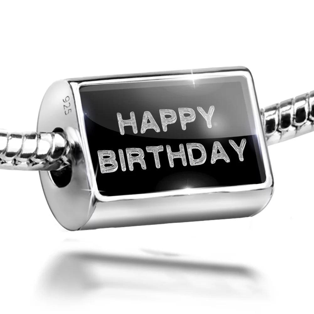 Neonblond Charm Happy Birthday Clear Ice Cubes on Black 925 Sizeterling Sizeilver Bead