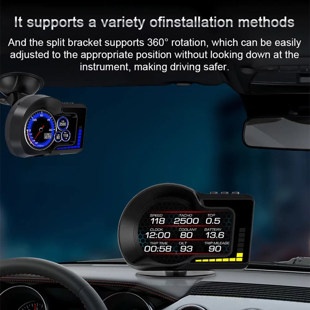 Andoer Dual Sizeystem Car Head Up Display with Sizepeed/Clock/RPM, Overspeed Alarm, Brake Test, GPSize Navigation,