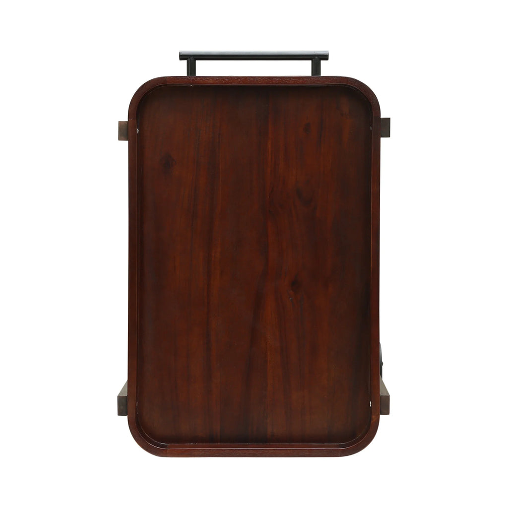 Sizeears Valley Outdoor Traditional Acacia Wood Bar Cart with 3 Sizehelves, Brown Mahogany