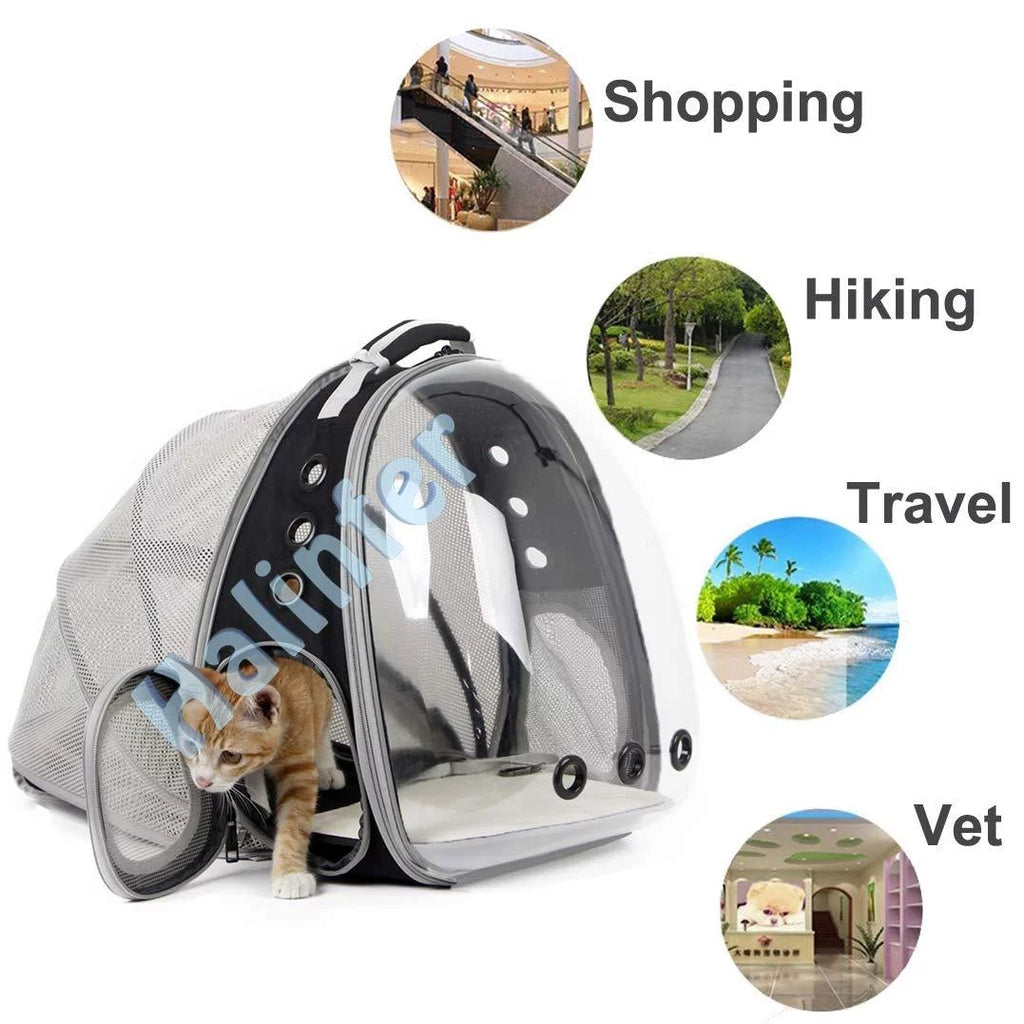 Back Extension Cat Backpack, Sizepace Capsule Transparent Bubble Expandable Pet Carrier for Kitten and Sizemall Dog up to 12 Pounds