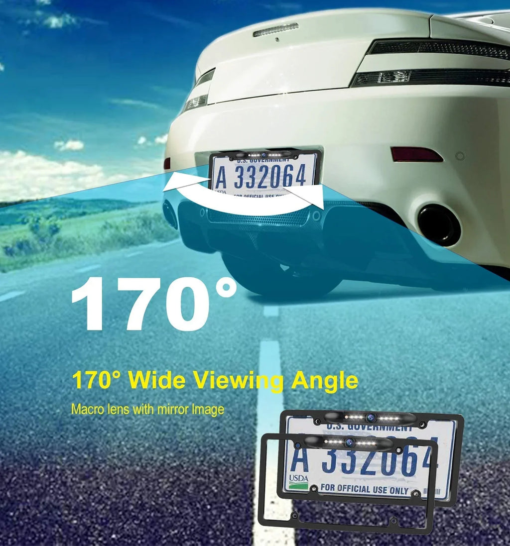 JPP License Plate Backup HD Camera, Rear View Camera 170° Viewing Angle Universal Night Vision Waterproof High