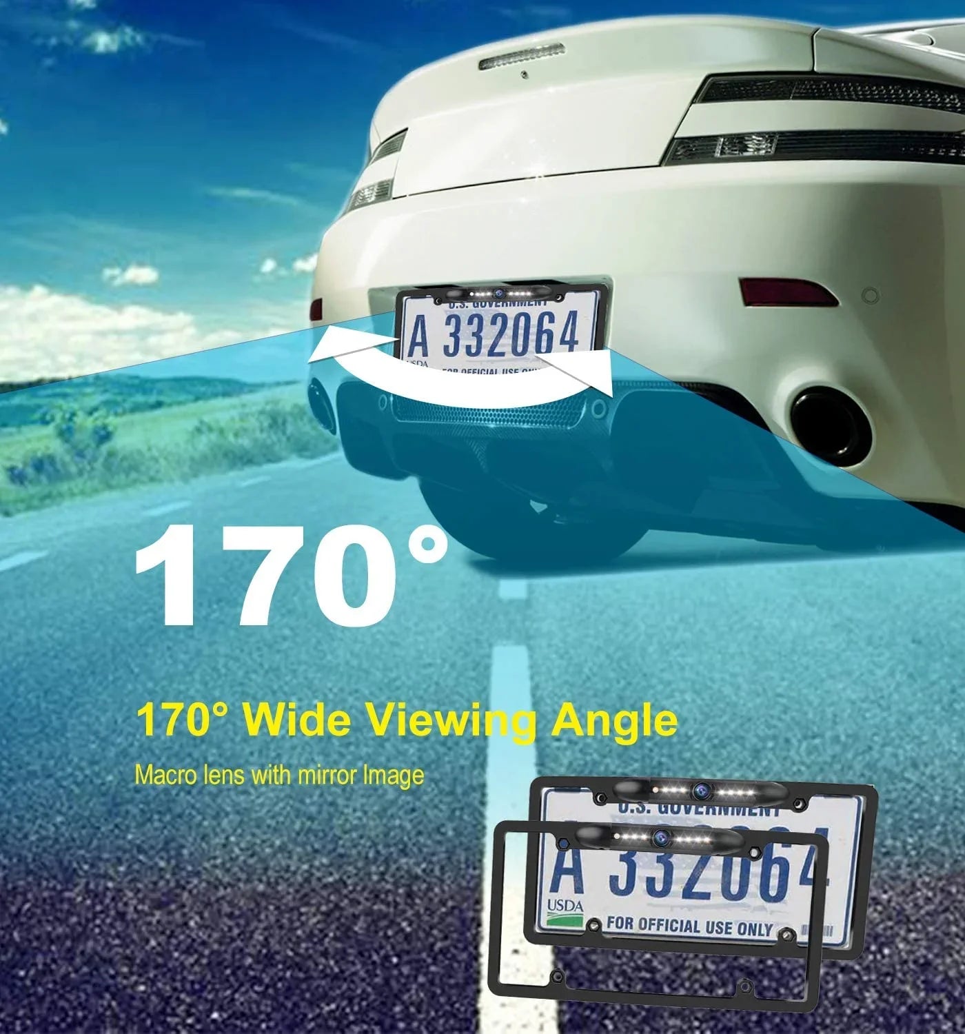 JPP License Plate Backup HD Camera, Rear View Camera 170° Viewing Angle Universal Night Vision Waterproof High