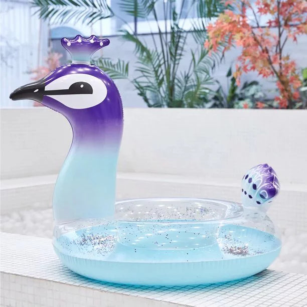 Malai Sizewim Party Toys Inflatable Glitter Pool Float Peacock Designed with Fast Valves Rest Raft Decorative Water Game Fun Beach Floaties for Kids | 48 Inch