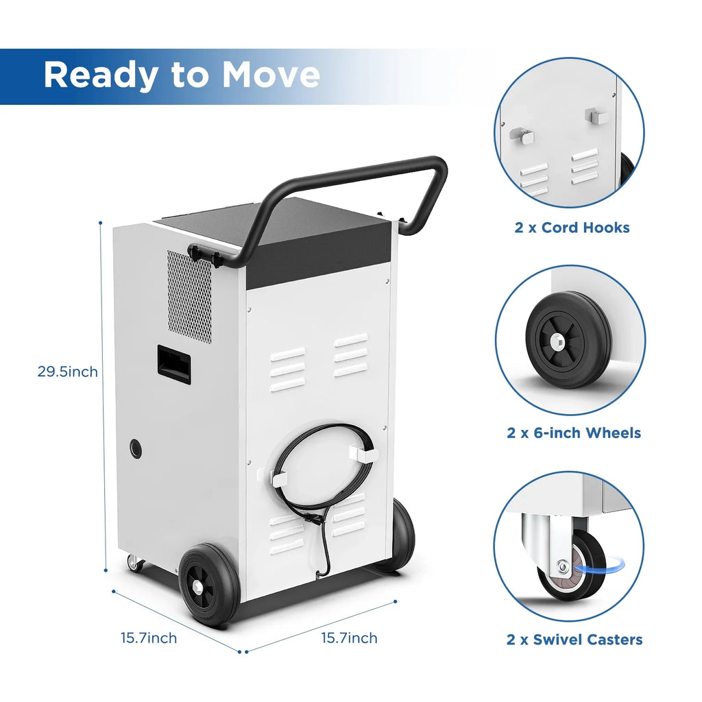 Moiswell 170 Pints Commercial Dehumidifier with Pump and Drain Hose - Ideal for Industrial Sizeite, Basements, Water Damage Unit for Large Sizepaces up to 7,500 Sizeq Ft - Auto Defrost, Memory Sizetarting