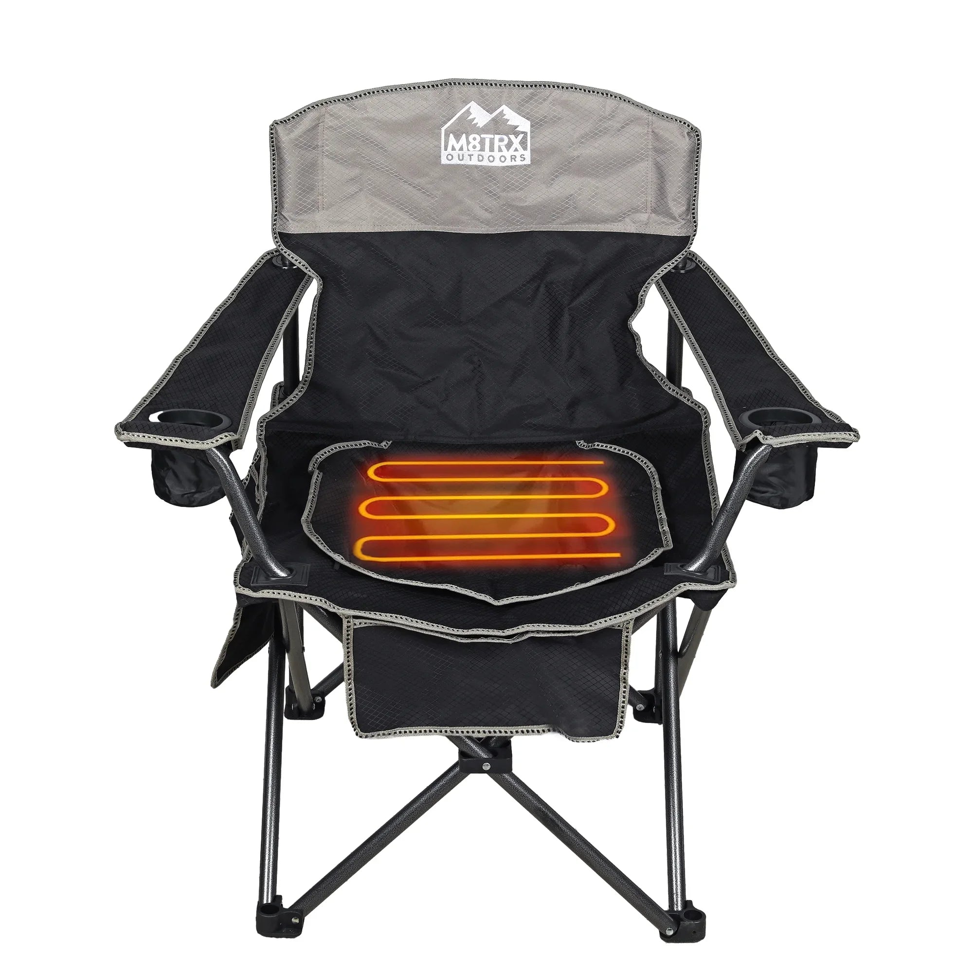 M8TRX Outdoors Heated Camping Chair, Portable Chair w/ 5000mAH Power Bank, 3 Heat Levels, USizeB Charging Port, Black