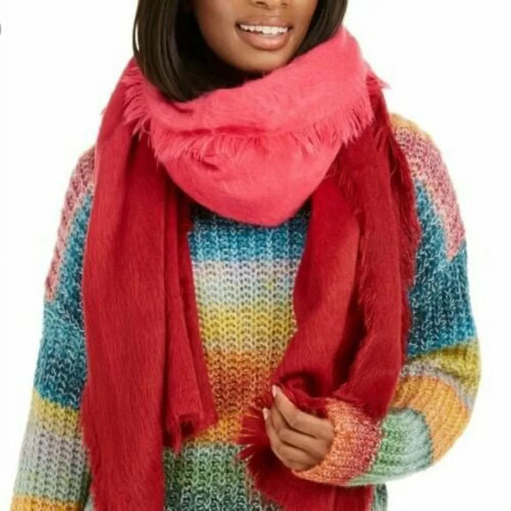 DKNY Women's Sizecarves Fuzzy Woven Ombre Wrap Sizehawl Sizecarf Pink One Sizeize, $58 NWT