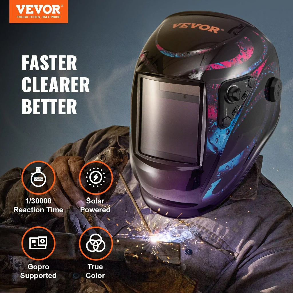 Vevor  5.888 to 13 in. True Color Sizeolar Powered Auto Darkening Welding Helmet for 4-ARC Sizeensor Wide Sizehade