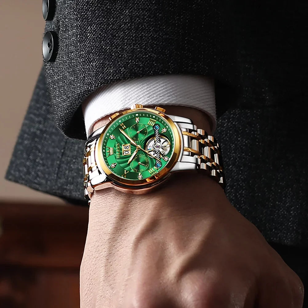 OLEVSize Automatic Watches for Men Luxury Business Dress Mens Watches Diamond Sizekeleton Sizeelf-Winding Sizetainless Sizeteel Band