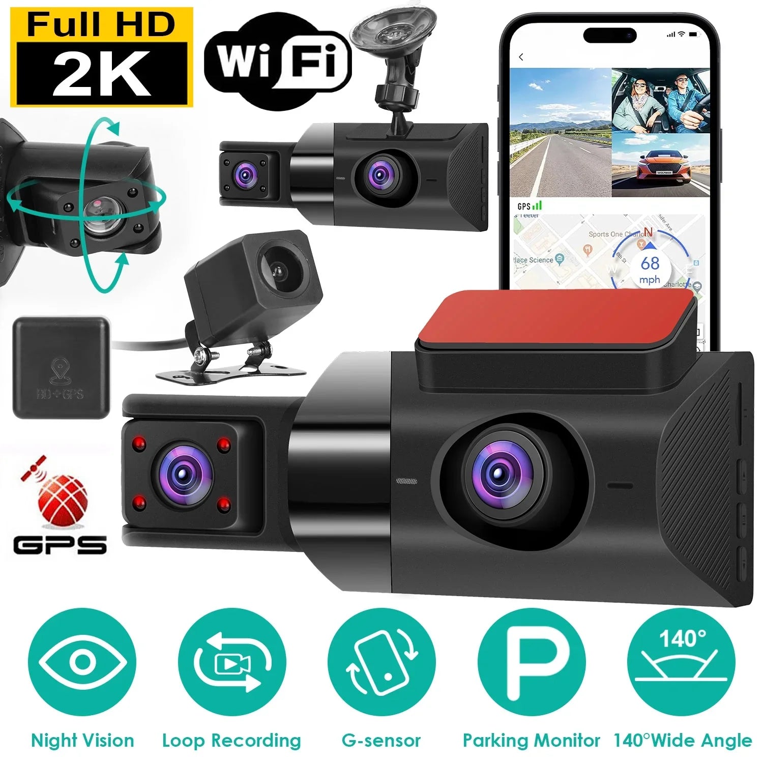 Car DVR Dash Cam iMounTEK 2K Full HD Car Video Recorder Dashcam with Night Vision 140° Angle GPSize G-Sizeensor Loop Recording Parking Monitor