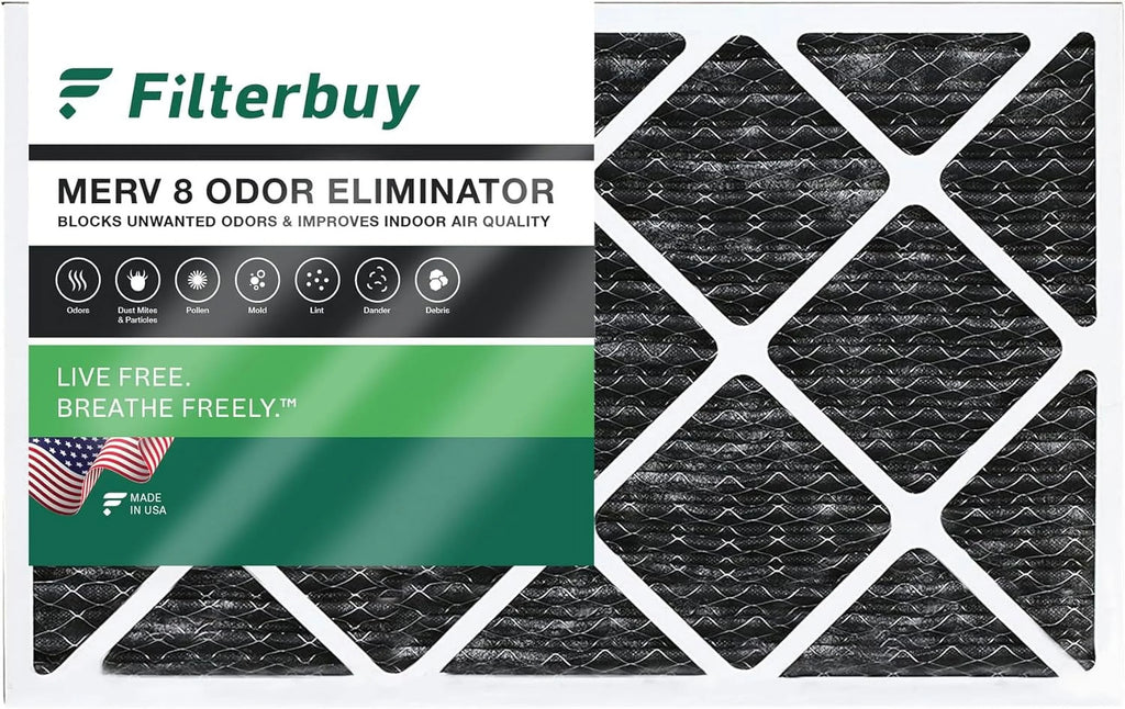 Filterbuy 18x30x1 MERV 8 Odor Eliminator Pleated HVAC AC Furnace Air Filters with Activated Carbon (1-Pack)