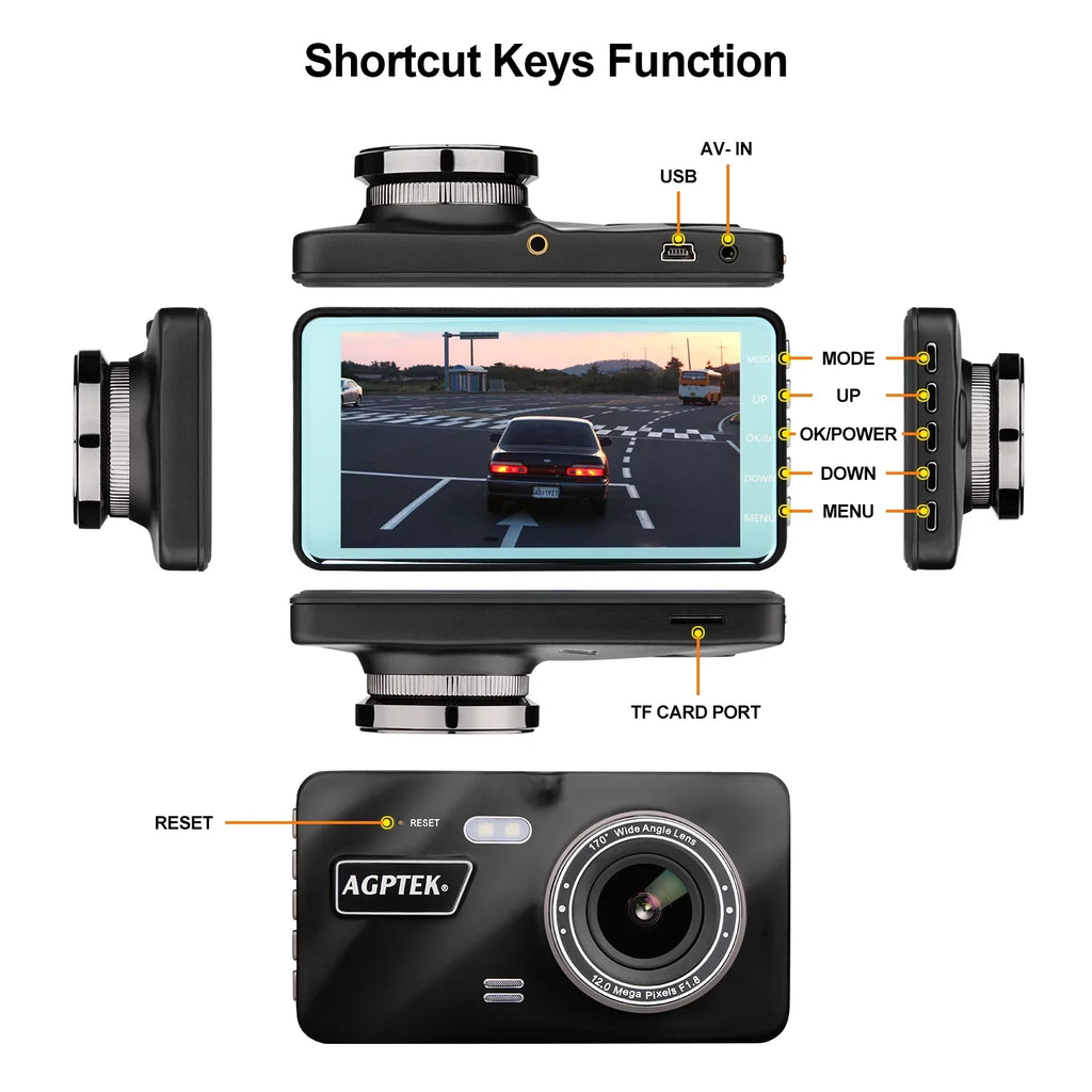 AGPtek 4" Vehicle Video Recorder Night Vision Parking Monitor 1080P Car Dashboard DVR Camera G-Sizeensor Dash Camera