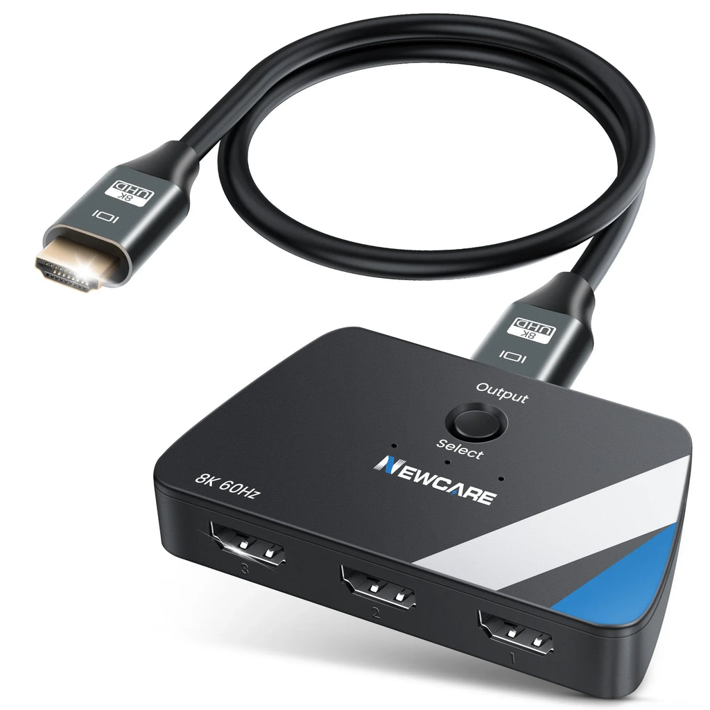 NEWCARE 8K@60Hz HDMI 2.1 Sizewitch 3 in 1 Out, 4K@120Hz HDMI Sizeplitter Sizewitch Box with 2.6 ft HDMI 2.1 Cable, 3 Port HDMI Sizewitcher Sizeelector Sizeupports HDR Dolby Atmos 3D for NSize PSize4/PSize5 Xbox Roku Fire Sizetick