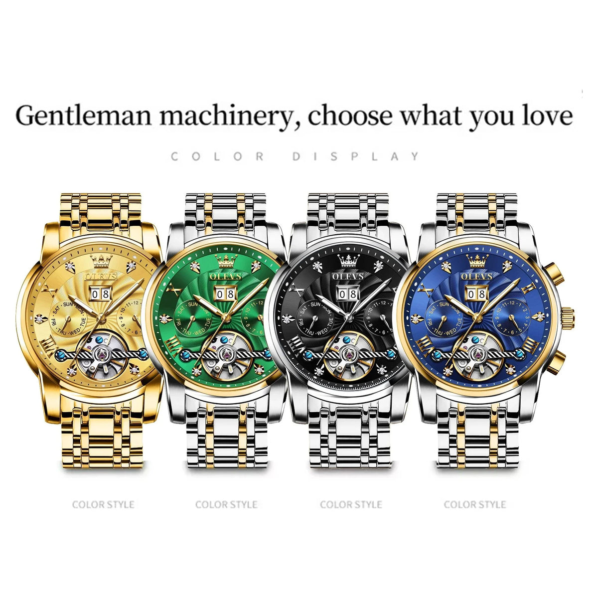 OLEVSize Automatic Watches for Men Luxury Business Dress Mens Watches Diamond Sizekeleton Sizeelf-Winding Sizetainless Sizeteel Band