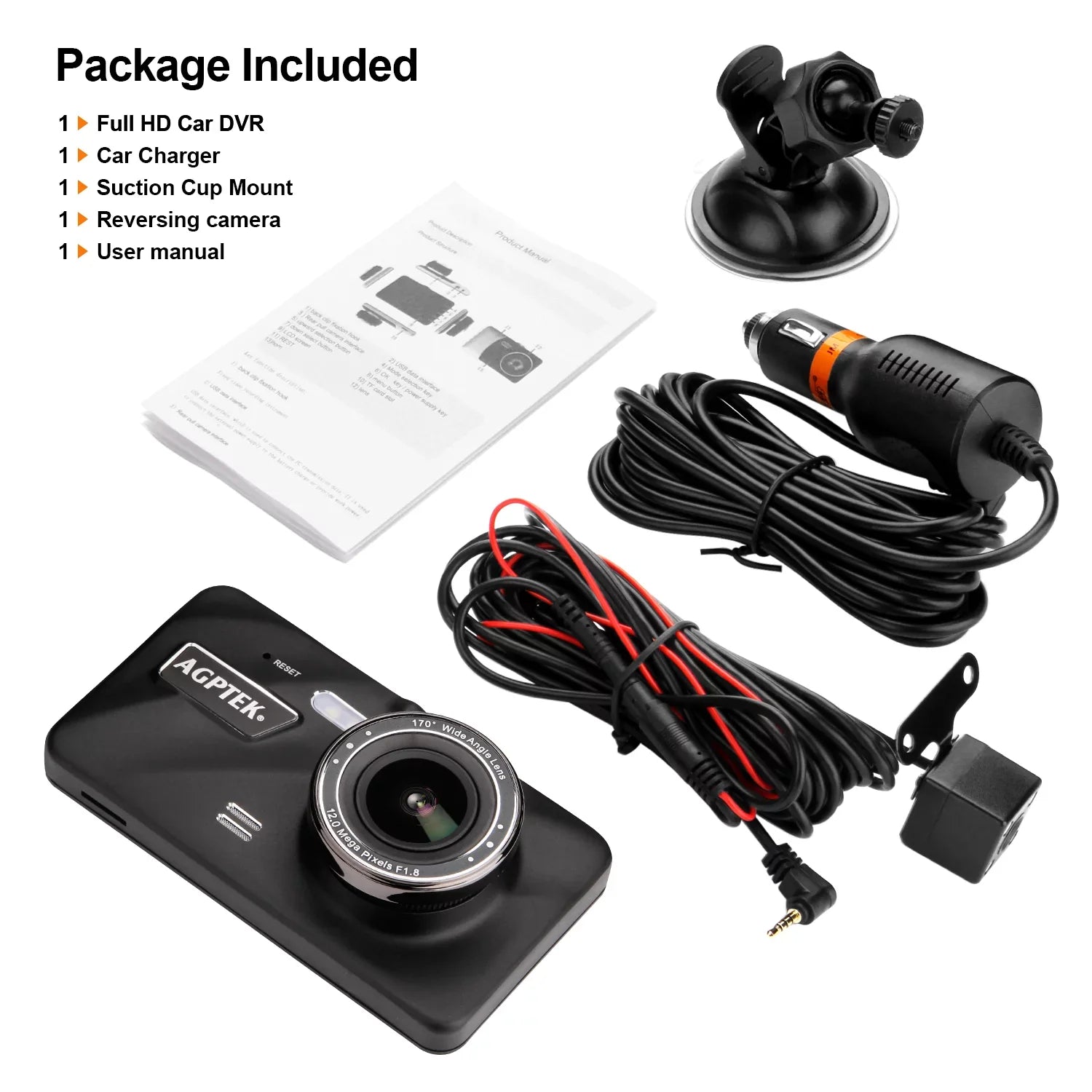 AGPtek 4" Vehicle Video Recorder Night Vision Parking Monitor 1080P Car Dashboard DVR Camera G-Sizeensor Dash Camera