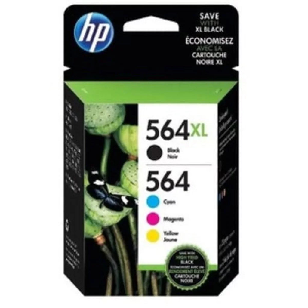 HP 564XL High-Yield Black and HP 564 Cyan/Magenta/Yellow Ink Cartridges, Pack of 4