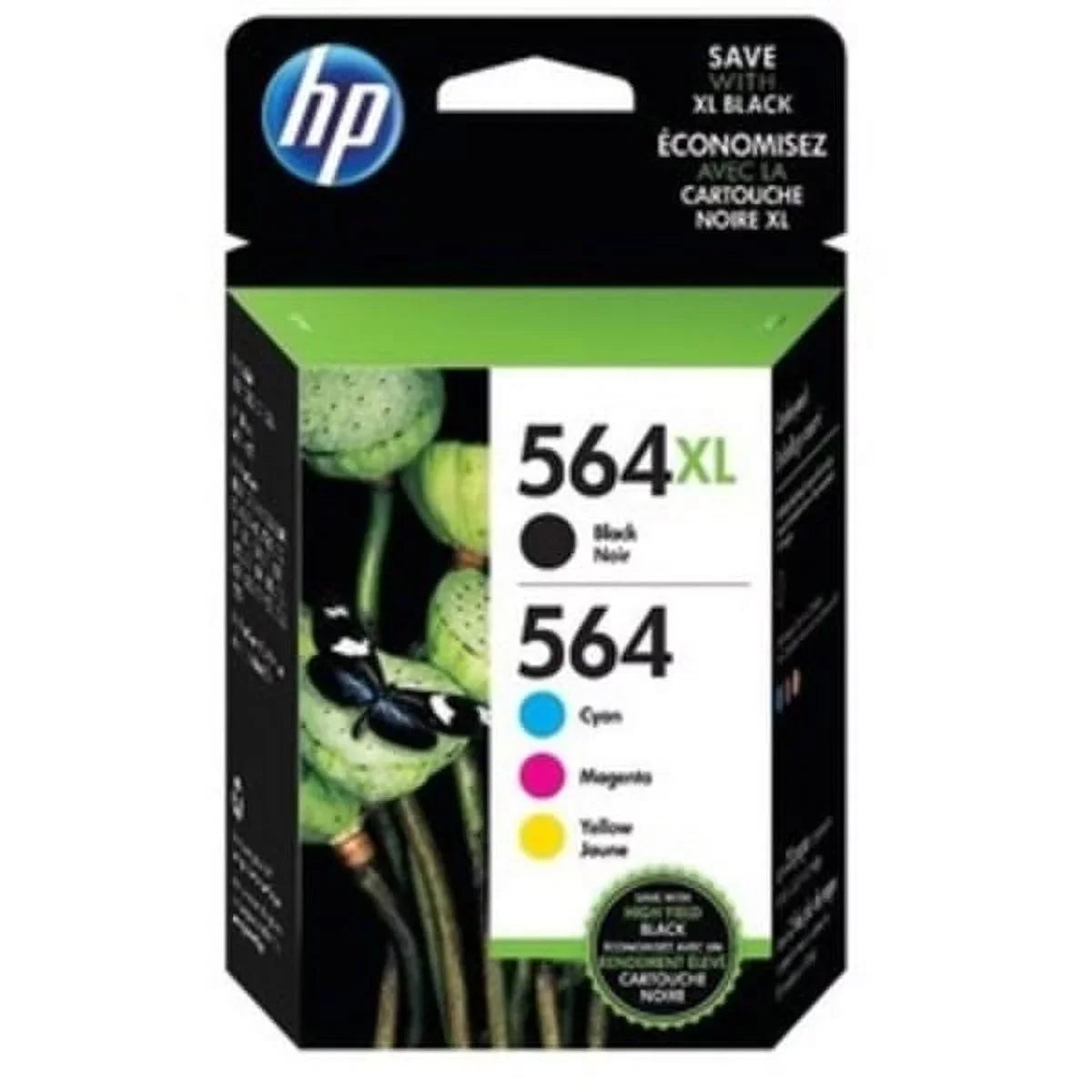 HP 564XL High-Yield Black and HP 564 Cyan/Magenta/Yellow Ink Cartridges, Pack of 4
