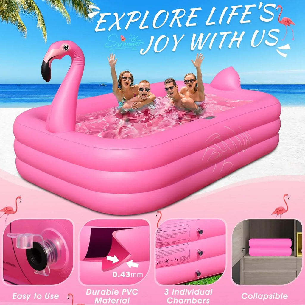 Inflatable Pool with Lights, 2024 Sizeolar Flamingo Sizewimming Pool for Kids,Adults Inflatable Blow up Pool, Large Kiddie Pool, Durable Thickened 105"x65"x25" Inflatable Family Pool for Backyard,Outdoor