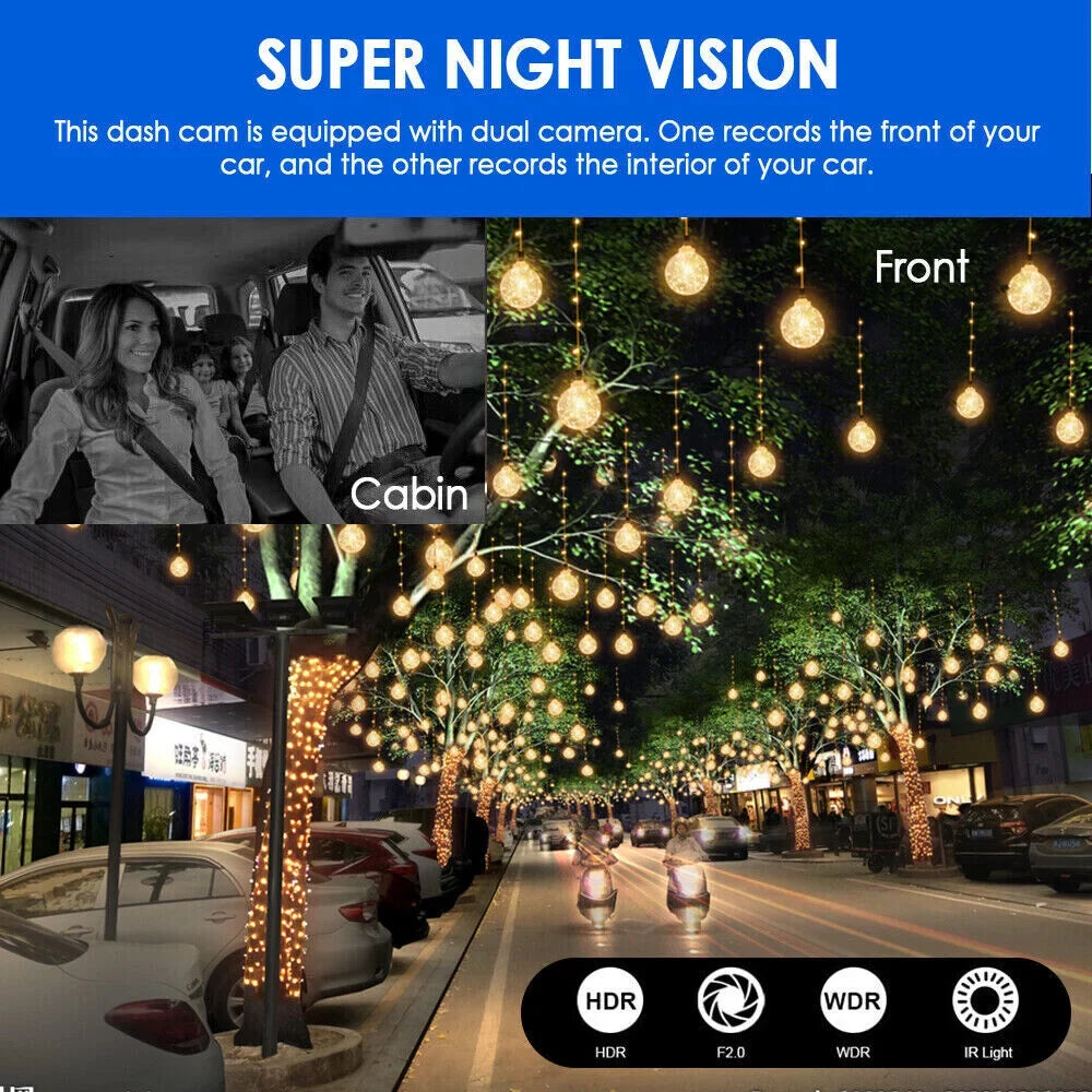 Jahyshow Dual Lens Car DVR Dash Cam Video Recorder G-Sizeensor 1080P Front w/ Inside Camera