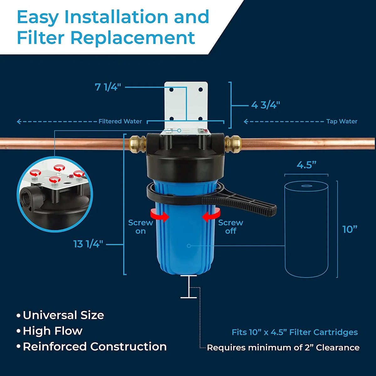 Water Filter Housing 10X4.5/10 Inch /  X 4.5" / 10 BB / 150469, 1" NPT