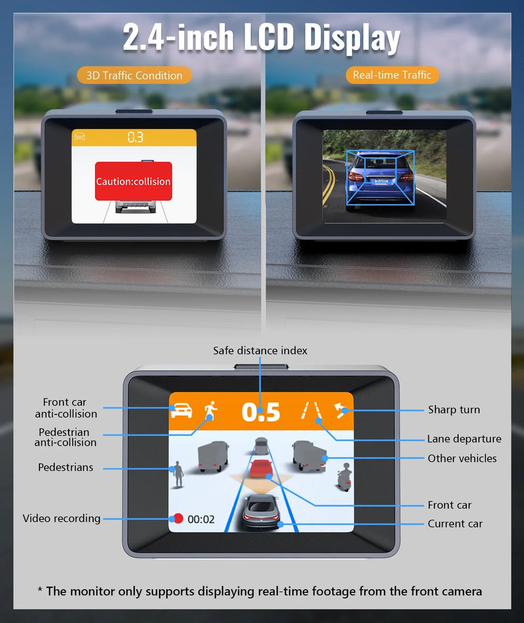 MINIEYE C2M 4K Dash Cam Front and Rear, Dual Dash Camera for Cars 4K+1080P -  AI Collision Avoidance Device, 2.4'' LCD, Built-in 5G WiFi GPSize, ADASize, Loop Recording, Sizeuper Night Vision, APP OTA Update