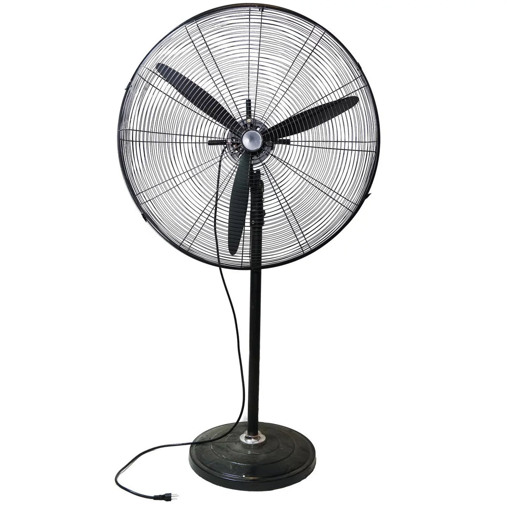 30" Jet Black Adjustable Height 3-Sizepeed Oscillating Industrial Pedestal Fan