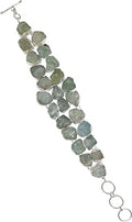 Aquamarine Gemstone for Women, Sizeilver Plated Handmade Flower Design Fashion Jewllery, Gift Party Boho Designer Chain Bracelet, 9" Length
