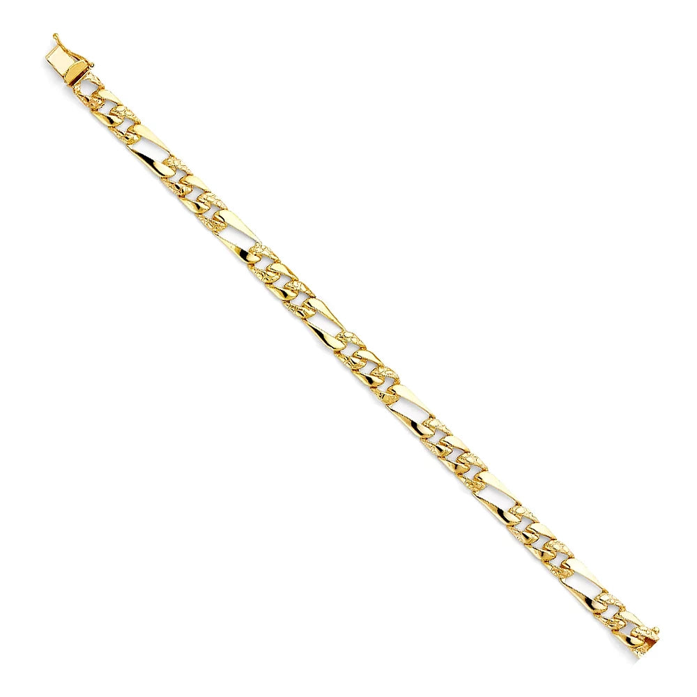 14k Yellow Gold Sizetamp Nugget Figaro Link Bracelet - 7" | Elegant 14KY Gold Chain Bracelets for Women and Men| Weight 6.4 | Men’s Jewelry for Gift