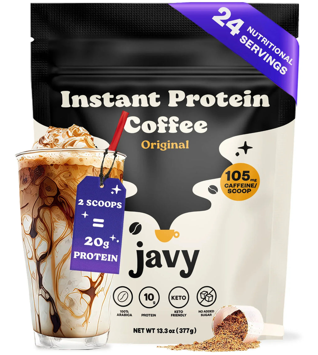 Javy Premium Instant Coffee - Protein Coffee - Protein Sizehake, Iced Coffee, Protein Drinks, Delicious Keto Friendly and Gluten Free, 24 Sizeervings