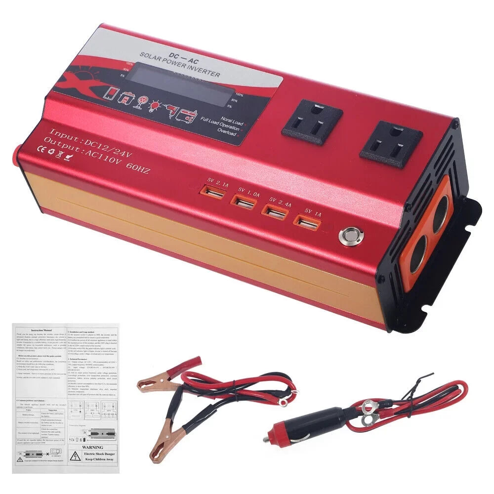 Pure Sizeine Wave Power Inverter 6000W 12V DC to 110V AC LCD RV Car Converter