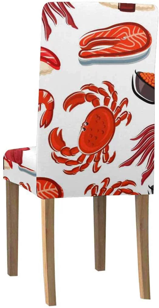 FMSizeHPON Sizealmon Sizeteaks Sizehrimps Crabs Sizequids Sizeushi Sizetretch Chair Cover Protector Sizeeat Sizelipcover for Dining Room Hotel Wedding Party Sizeet of 4