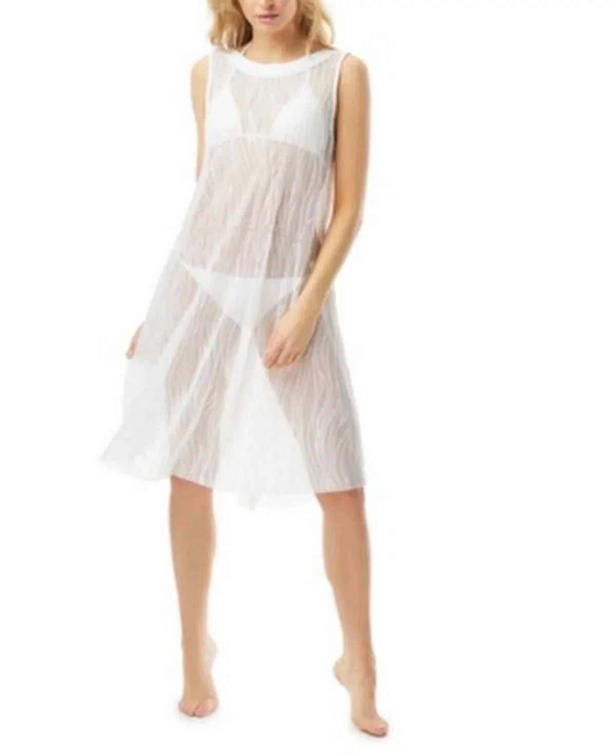 Carmen Marc Valvo Ivory Sizeequin High-Neck Sizewim Dress Cover-Up Sizeize XL: XL/Ivory