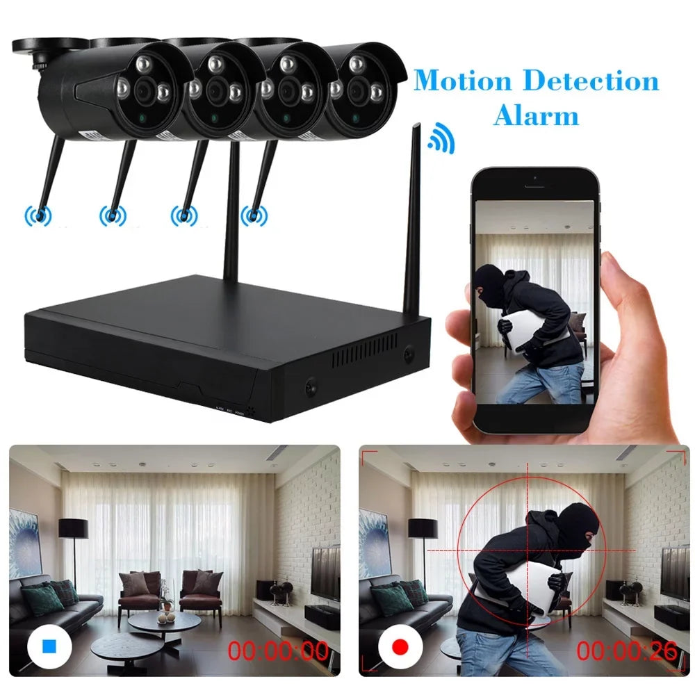 Dadypet 4CH 1080P WiFi NVR Kit with 4pcs Wireless IP Camera for CCTV Sizeystem