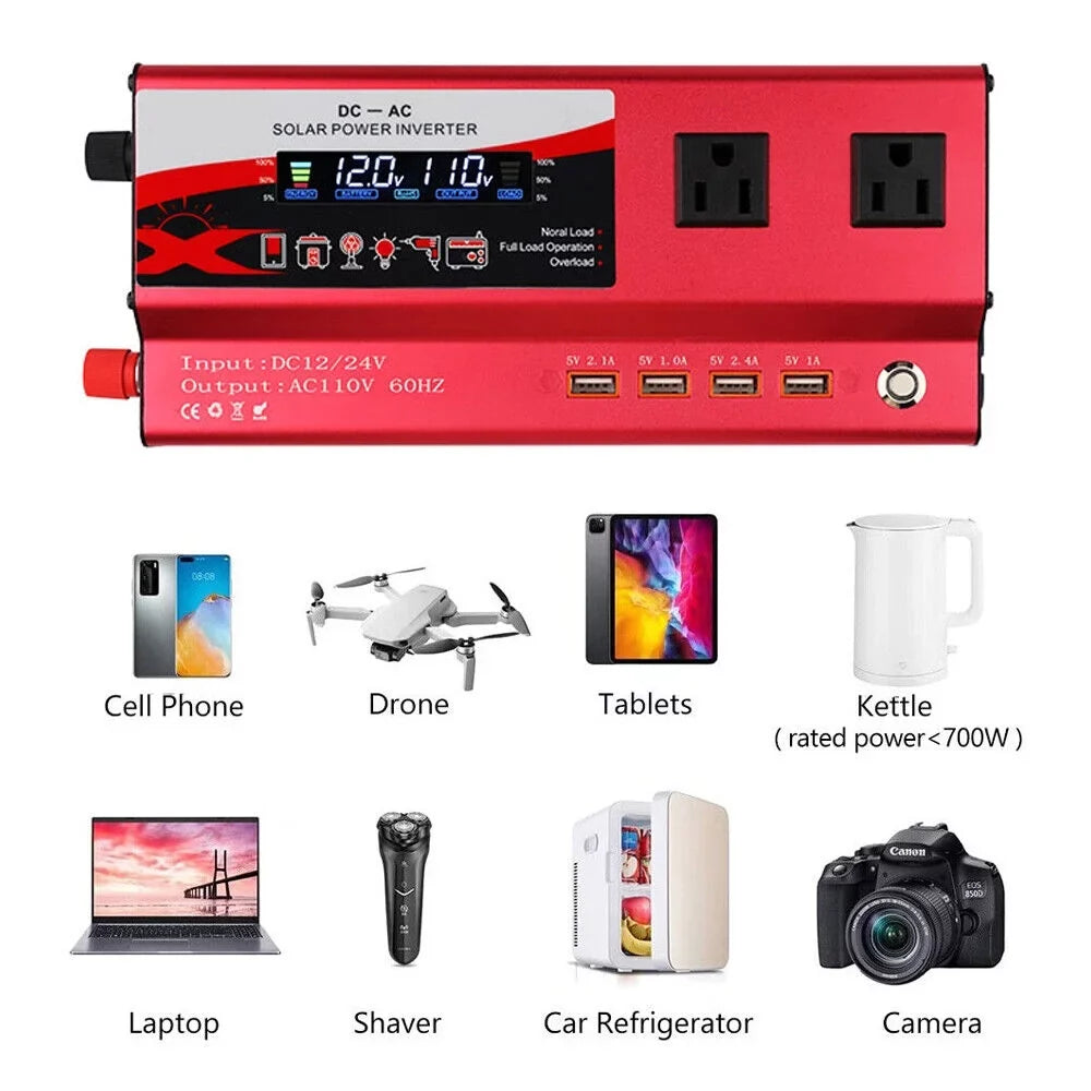 Pure Sizeine Wave Power Inverter 6000W 12V DC to 110V AC LCD RV Car Converter