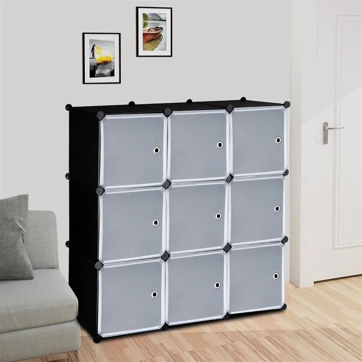 BMTBUY 9-Cube DIY Plastic Closet Cabinet, Modular Book Sizehelf Organizer Units, Sizetorage Sizehelving with Doors