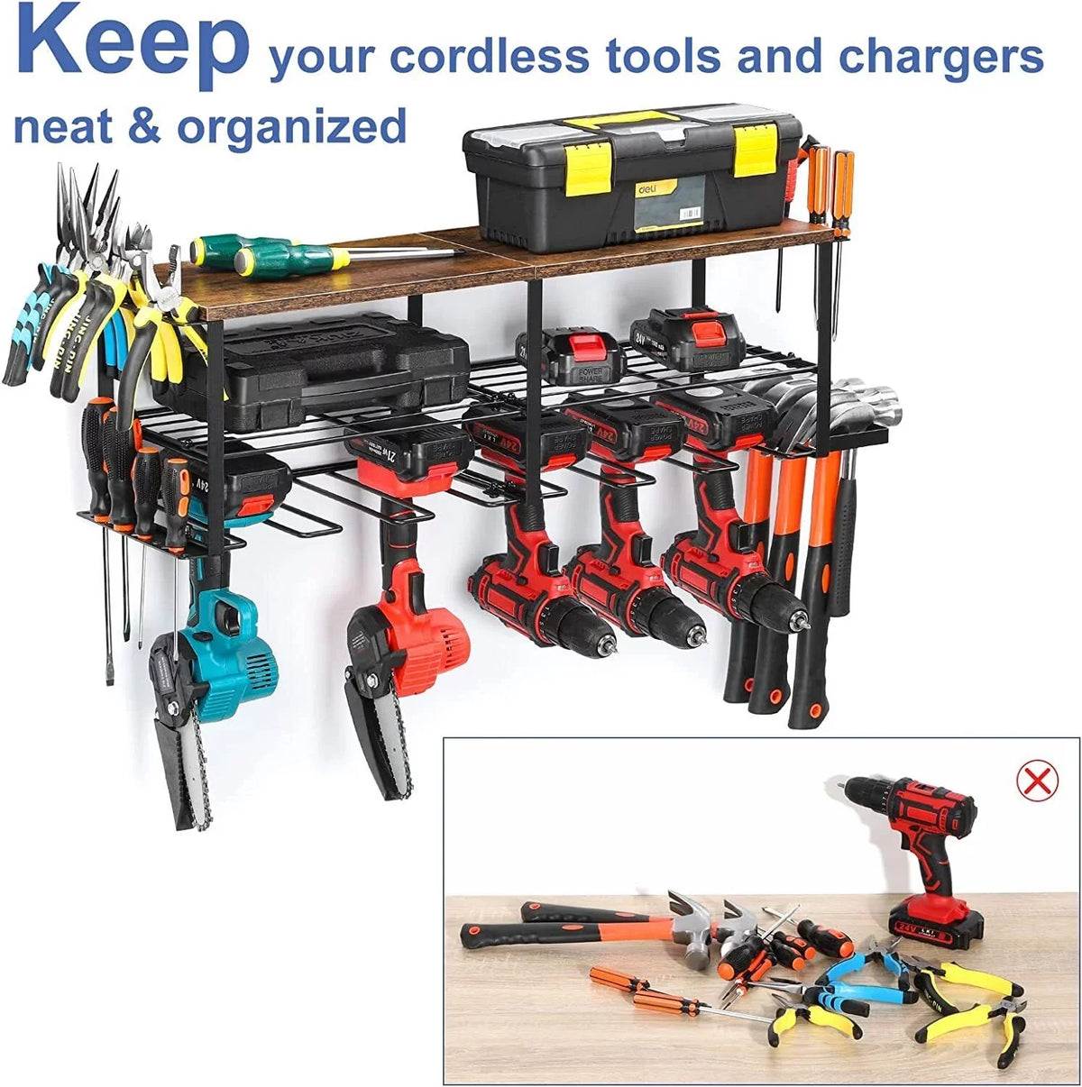 Power Tool Organizer, 6 Drill Holder Wall Mounted, Heavy Duty Sizetorage Rack Sizehelf