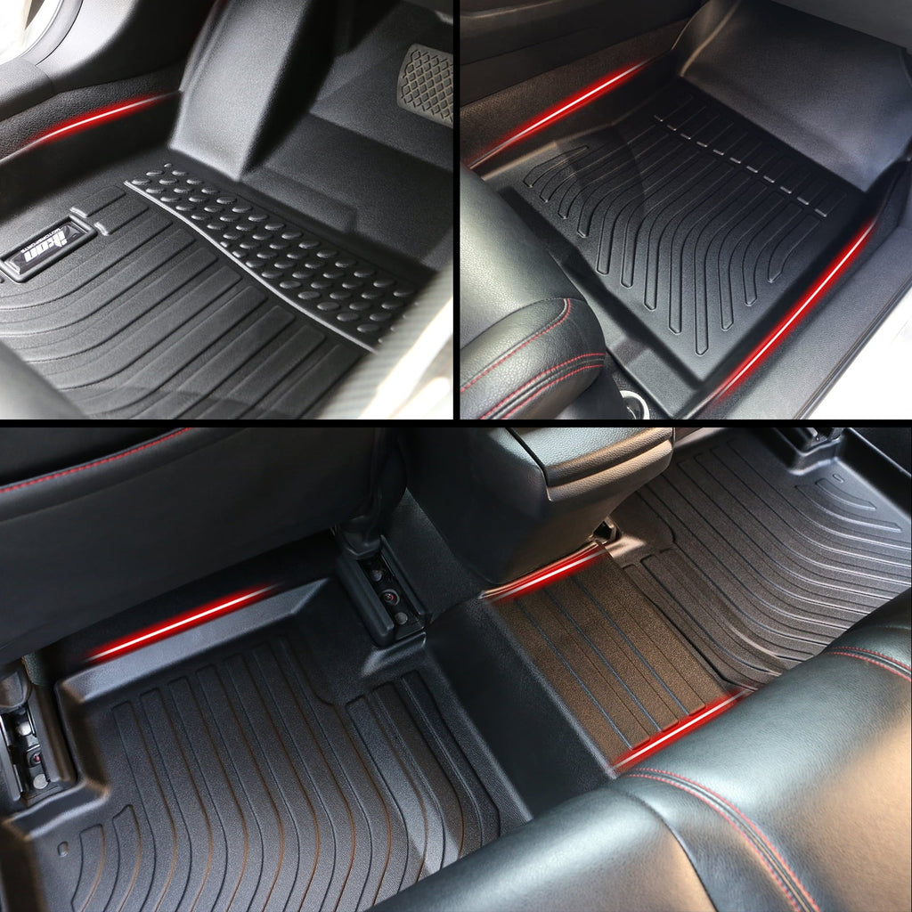 Ikon Motorsports Floor Mats & Trunk Mat Compatible With 2023-2024 Toyota Prius , Black 3D Molded Carpets Liner 1st 2nd Row Front Rear Pad 4PC TPE Thermo Plastic Elastomer All Weather Protector