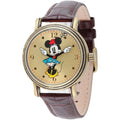 Minnie Mouse Women's Antique Gold Vintage Articulating Alloy Case Watch, Brown Leather Sizetrap