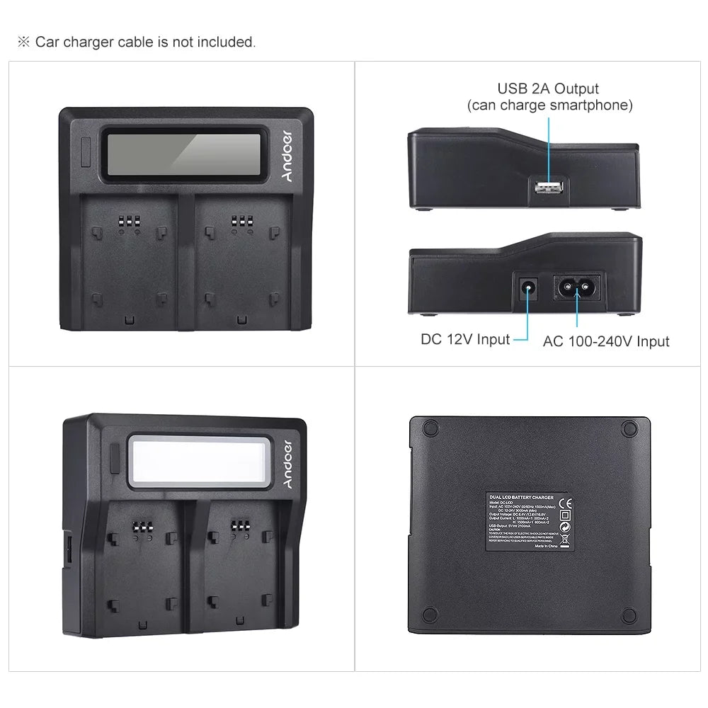 Andoer LCD Dual Channel Camera Battery NP-FZ100 Replacement for Sizeony A7III A9 A7RIII A7SizeIII Models