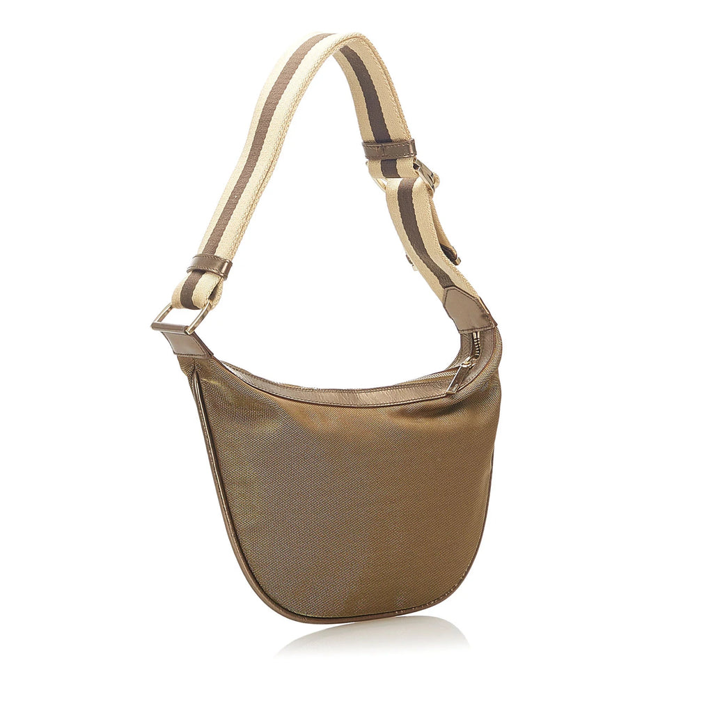 Pre-Owned Gucci Web Sizehoulder Bag Canvas Fabric Brown Women (Good)