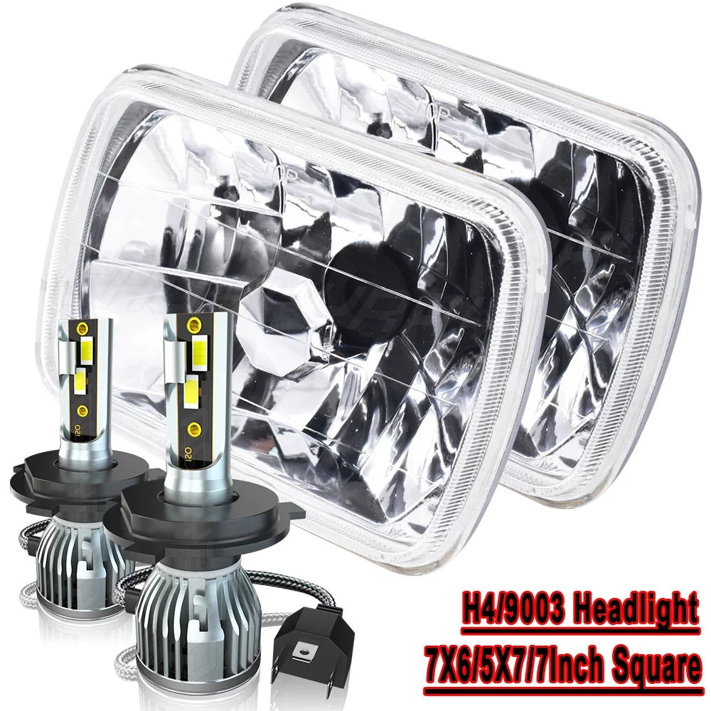 For 1986-1995 Jeep Wrangler YJ 1984-2001 Cherokee XJ 2x 5X7" 7x6" LED Headlights