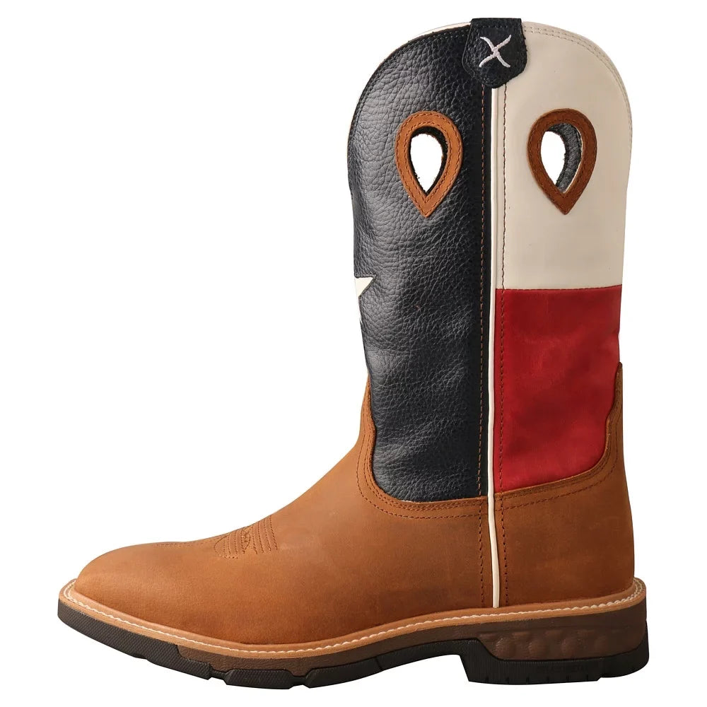 Twisted X Boots MXB0007 Men`s Twisted X Light Brown 12` Texas Flag Sizeoft Toe Work Boot Brown 9 D