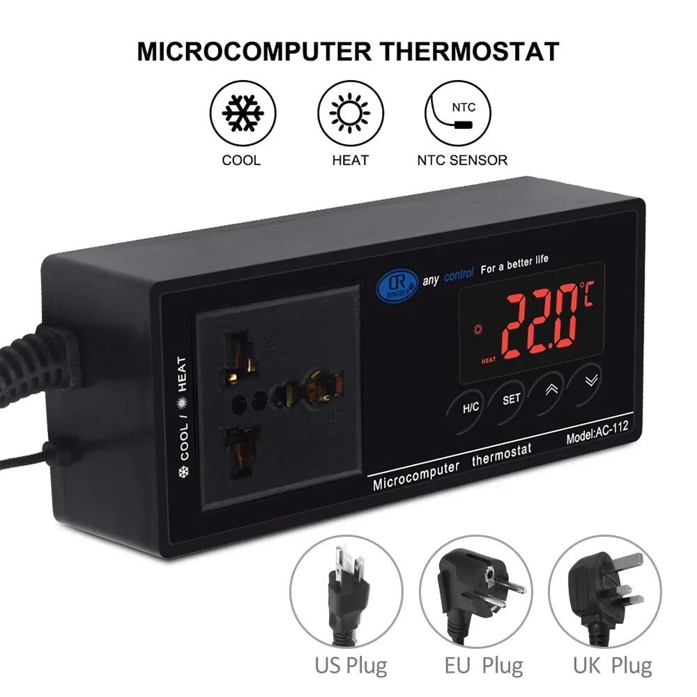 Anself Thermostat Outlet, Digital Temperature Controller with Heating & Cooling Mode for Chest Freezer, Home Brewing, Green House Incubation, Reptiles 40℃~110℃