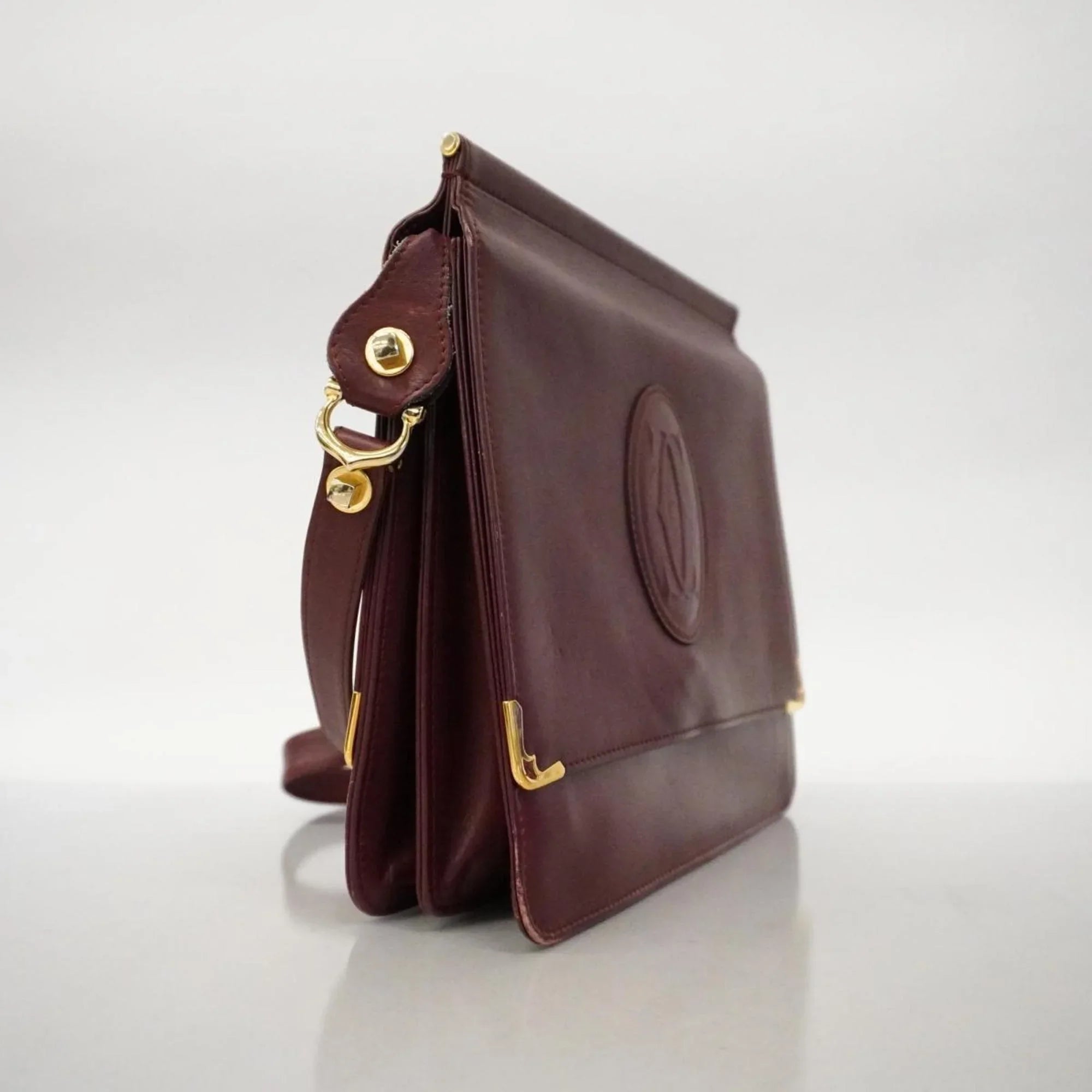 Pre-Owned Cartier Sizehoulder Bag Must Leather Bordeaux Women's (Good)