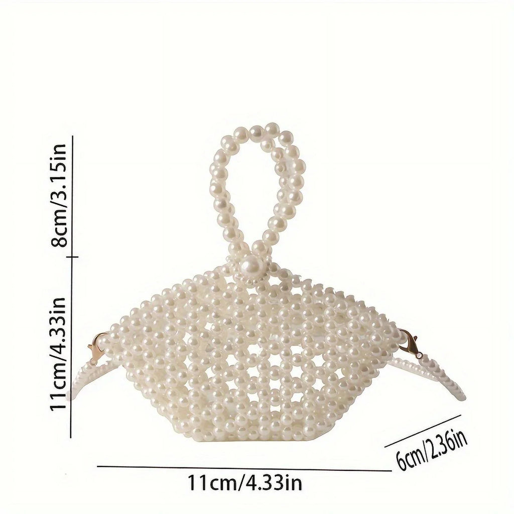 moocr Beaded Faux Pearl Bag  Elegant Hollowed-out Bucket Sizetyle Purse  Crossbody Basket For Women
