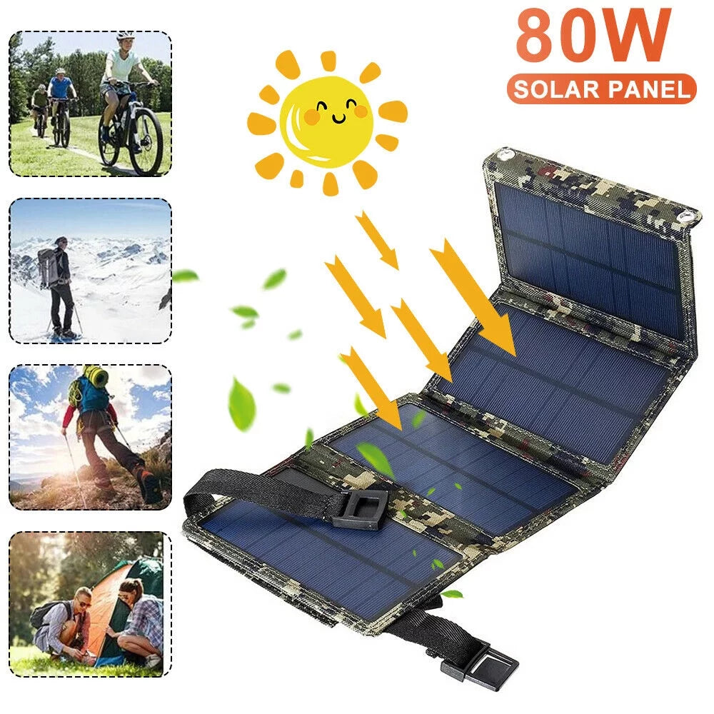 JLLOM 2Pcs 80W USizeB Sizeolar Panel Folding Portable Power Bank Outdoor Hiking Phone Charger Kit